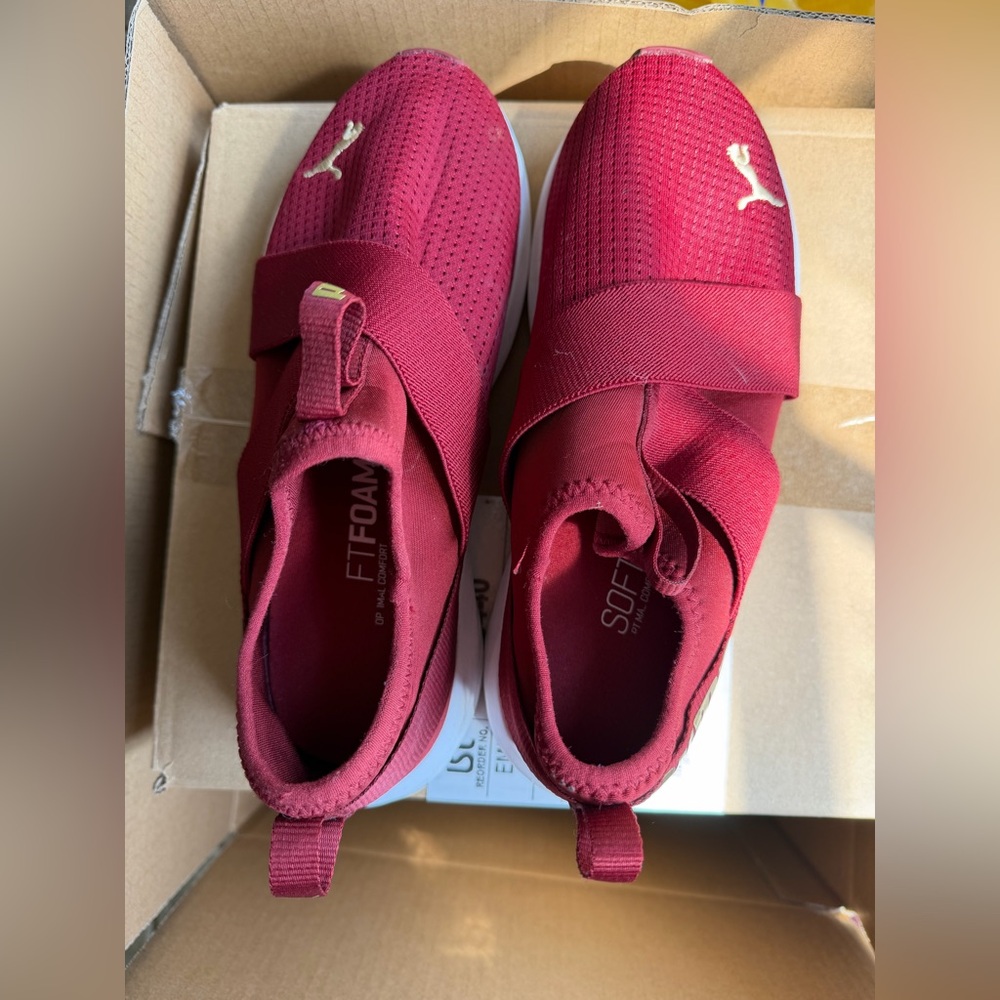 Puma Maroon Slip-On Athletic Sneakers with White Logo